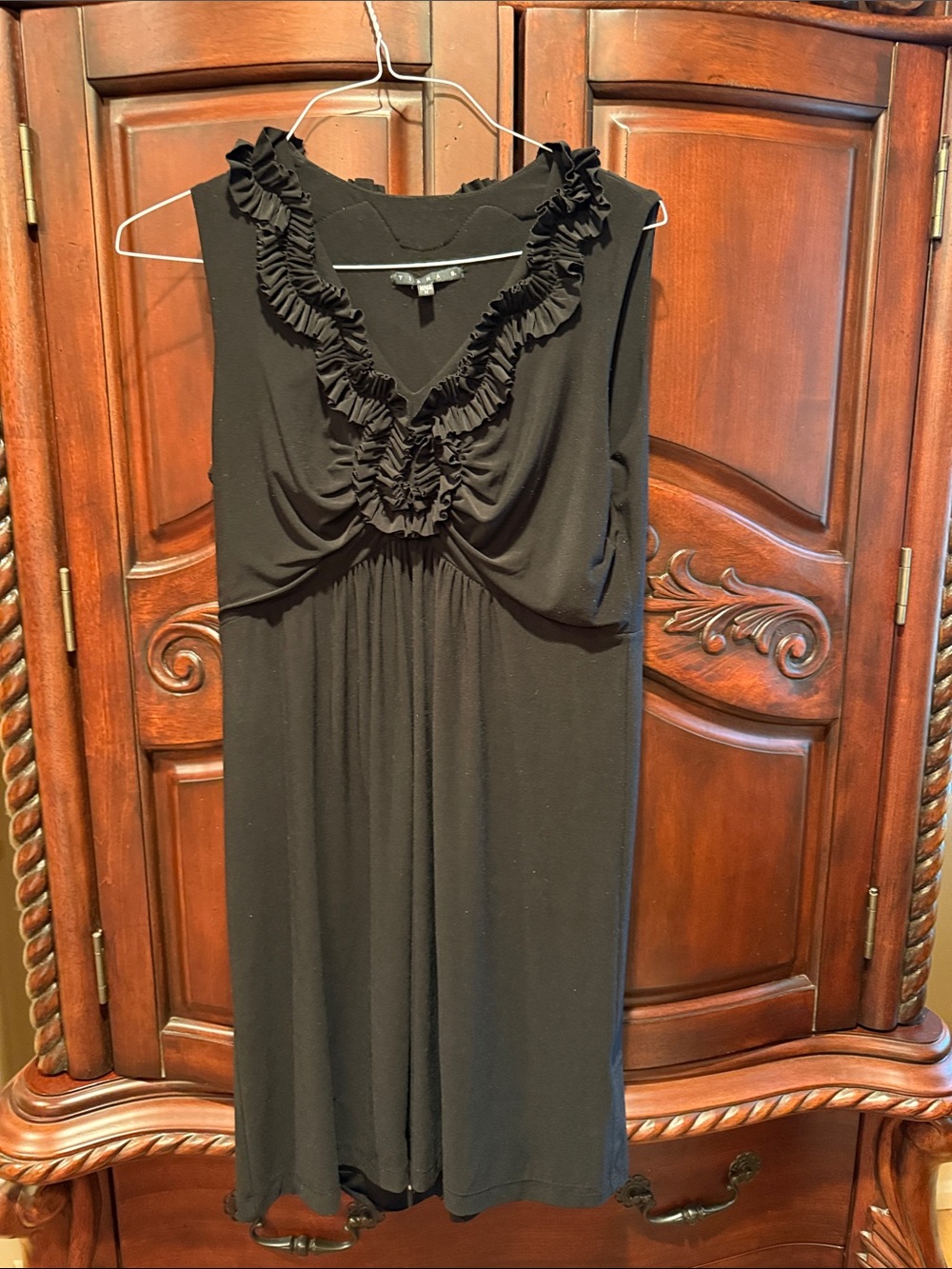 Tiana B. Black Ruffle V-Neck Midi Dress